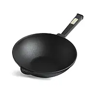 Сковорода чавунна WOK 2,8 л, Ø26 см Brizoll с з дерев`яною ручкою