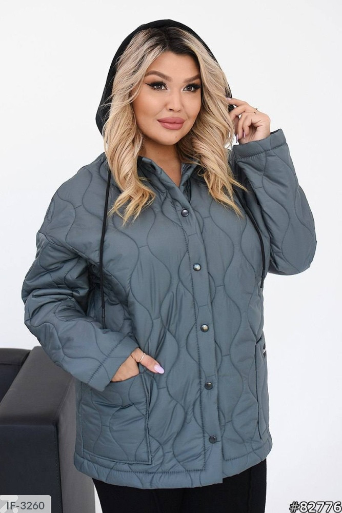 Куртка жіноча красива стильна стьобана повсякденна зручна з капюшоном великих розмірів 50-60 арт 857