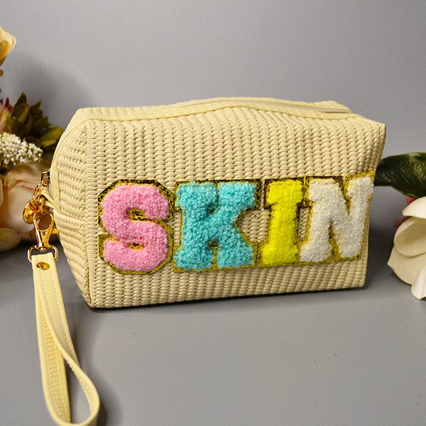 Косметичка прямокутна плетена 18*12 см на блискавці “SKIN” у різних кольорах Luna Бежевий
