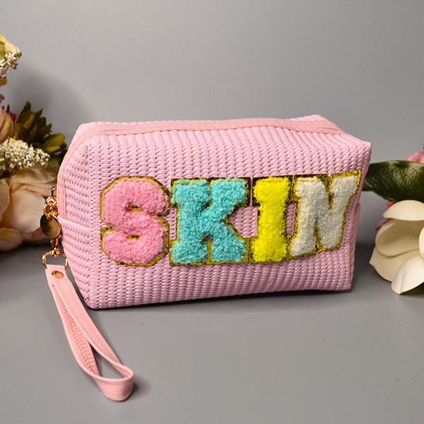 Косметичка прямокутна плетена 18*12 см на блискавці “SKIN” у різних кольорах Luna Рожевий