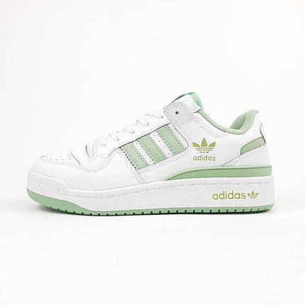 Жіночі кросівки Adidas Forum 84 Low White Green Адідас Форум низькі білі із зеленим шкіряні демісезонні, фото 1