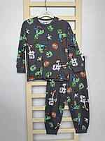 Піжамний комплект для хлопчика кофта та штани (сірий-зелений-синій) 98-128 см.
