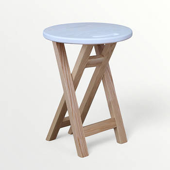 Кухонний дерев'яний табурет з білим сидінням Розкладна табуретка на кухню з дерева Складаний стільчик ЯСЕН