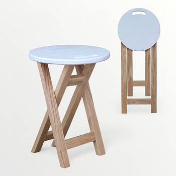 Розкладний стілець для кухні з білим круглим сидінням Складна табуретка з дерева на кухню ВІЛЬХА