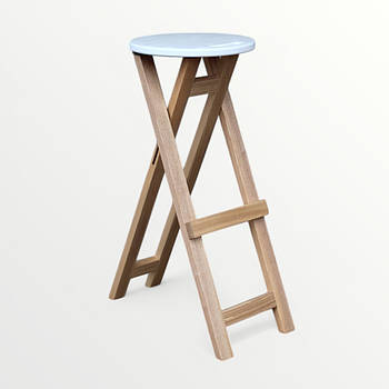 Табурет дерев'яний високий розкладний з підніжкою Складаний стілець з білим сидінням для барної стійки кухні ЯСЕН