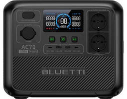 Зарядна станція Bluetti AC70 (AC70) 1000 Wh Black 1000 Вт (LiFePO4, Output: Підключення пристроїв, Швидка зарядка)