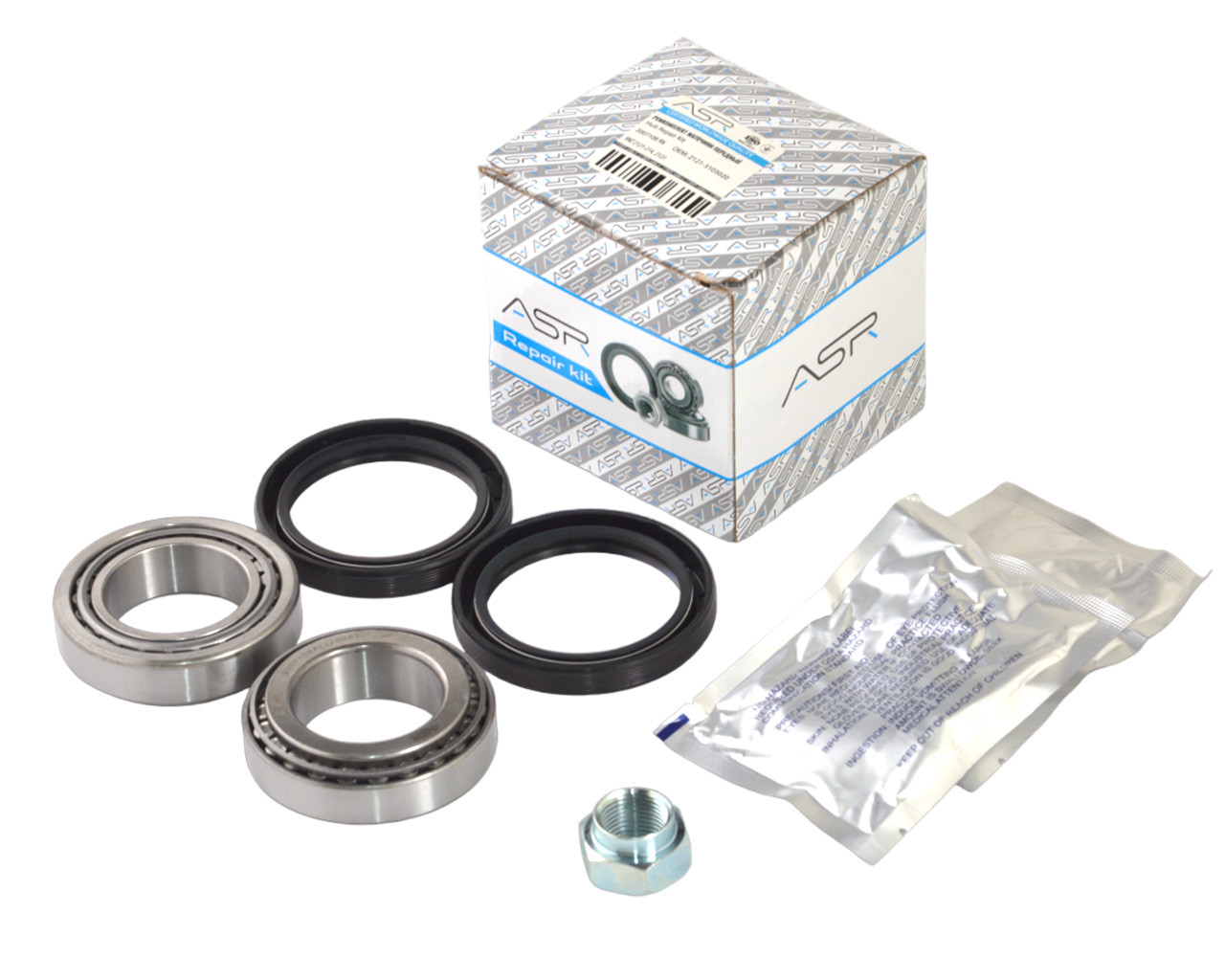 Ремкомплект маточини ВАЗ 2121-214, 2123 передньої (підшипник (2007108) — 2 шт., сальник — 2 шт., гайка — 1 шт.,, фото 1