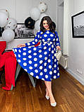 Стильне синє приталене плаття великих розмірів із поясом і спідницею кльош (р.50-56). Арт-3804/49, фото 5
