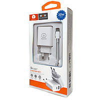 Зарядний пристрій WUW-T72 20W Type-C + USB QC18W з кабелем Type C білий