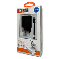 Зарядний пристрій WUW-T72 20W Type-C + USB QC18W з кабелем Type C Type C чорний