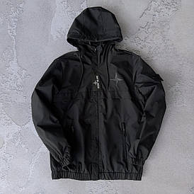 Мужская спортивная ветровка Stone Island – черная с капюшоном легкая стильная ветровка для города повседневная