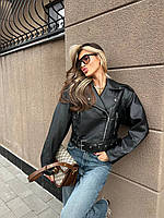 Жіноча куртка еко шкіра косуха S, M, L, XL чорна