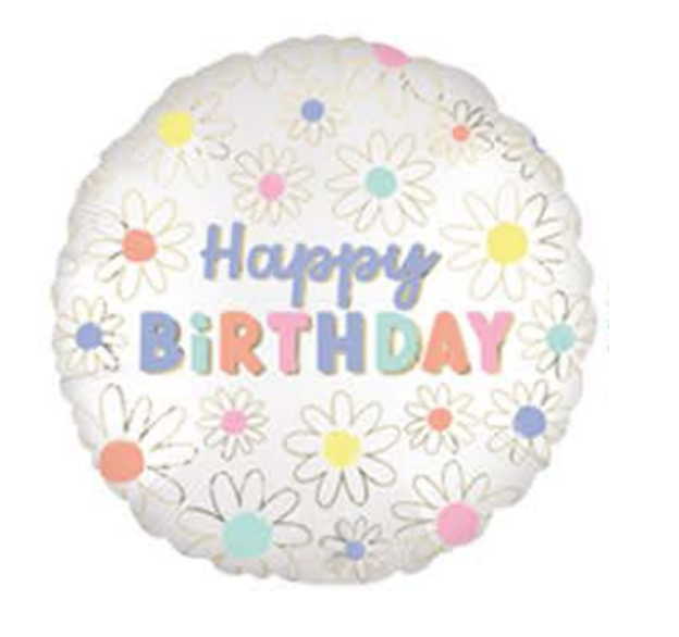 Фольгована кулька круг "Happy birthday ромашки" біла 18"(45см) 1шт.