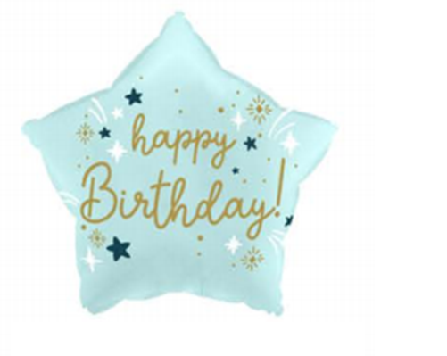 Фольгована кулька зірка "Happy birthday" блакитна 18"(45см) 1шт.