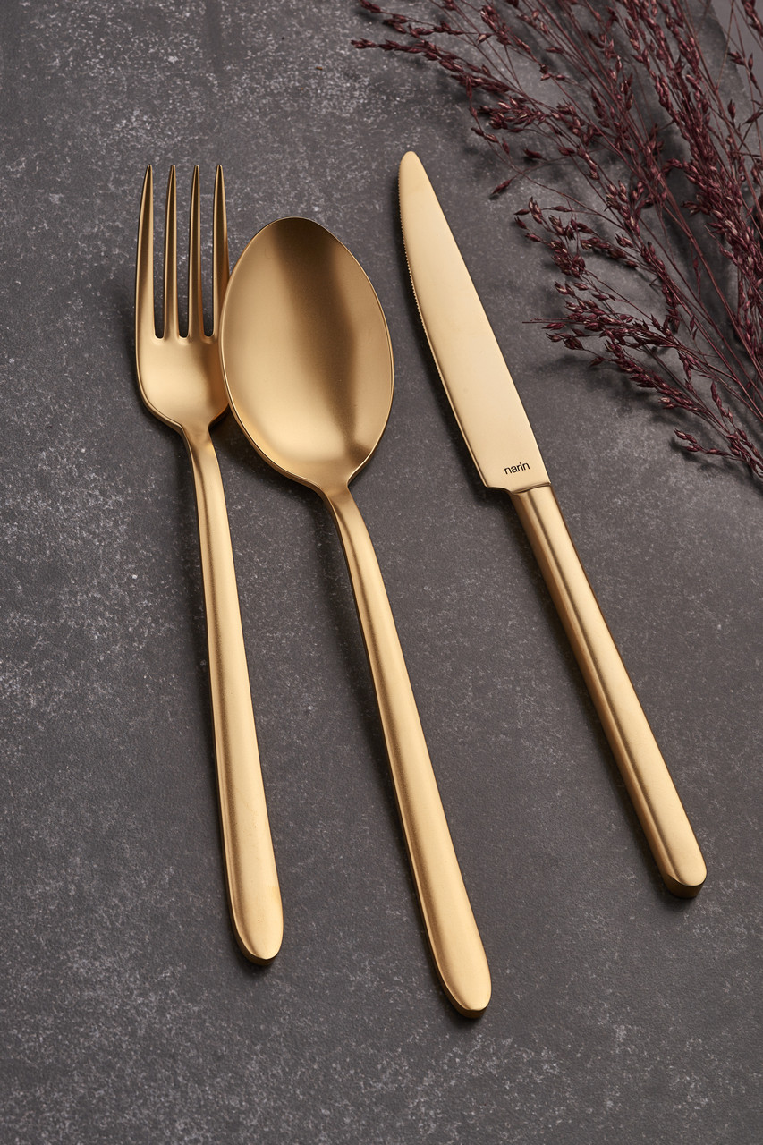 Набір столових приборів Narin Plaides Full Gold Matte PVD Titanium 24 предмета