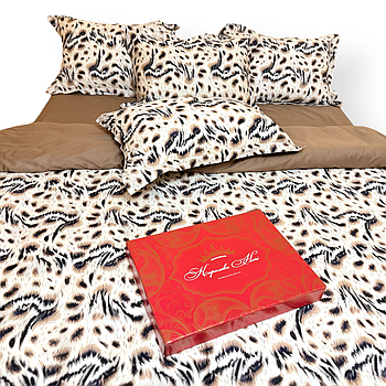 Підковдра на блискавці 145х215 Королева Ночі (Сатин Premium) | Полуторна | Леопардовий принт на темно-бежевому