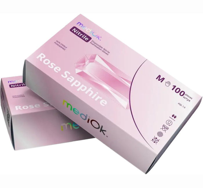 Рукавички нітрилові XS, Rose Sapphire колір світло-рожеві 100шт\уп. Mediok, фото 1