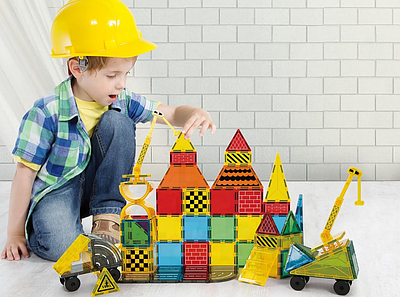 Магнітний конструктор дитяча будівельна площадка ігровий набір для збирання 3D фігур 90 деталей машинка кран