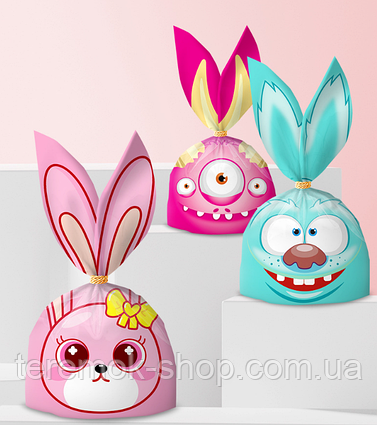 Пакети подарункові з малюнком асорті Вухані поліетиленові з вушками для частувань 22х13 см набір 10 шт