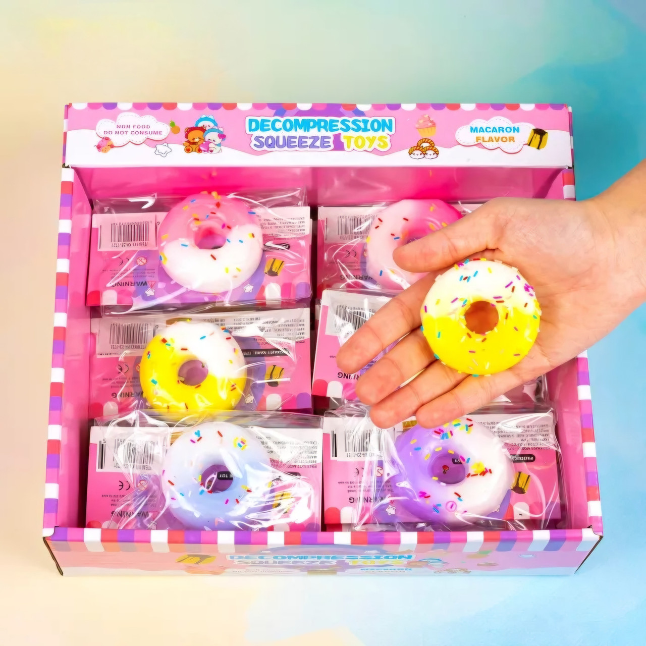 Іграшка антистрес Пончик з присипкою, 6 см 16 шт упаковка