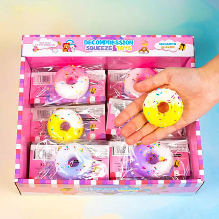 Іграшка антистрес Пончик з присипкою, 6 см 16 шт упаковка, фото 1