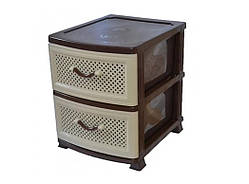 Тумба комод пластиковий на 2 ящики Сітка бежевий з коричневим