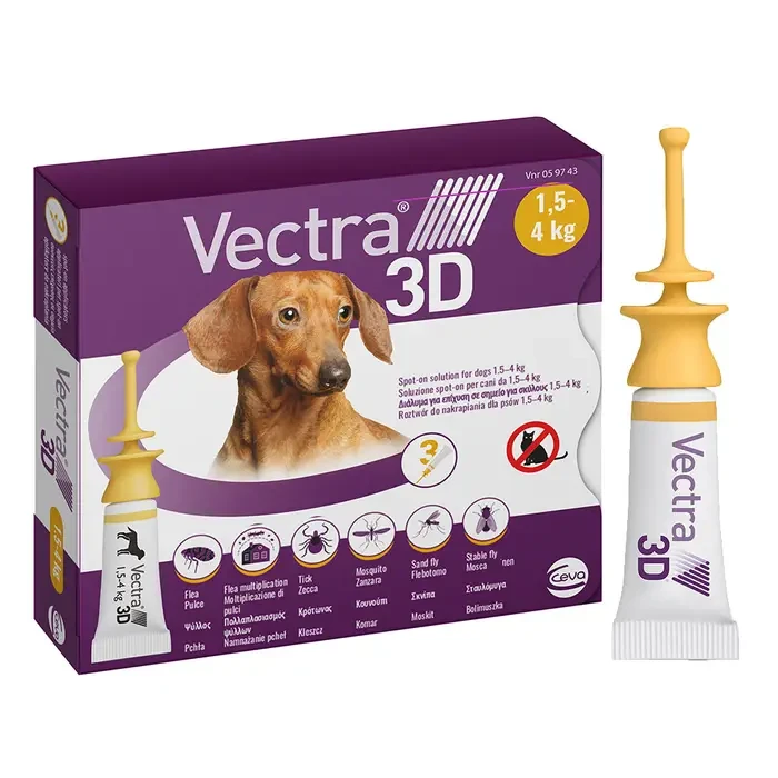 Краплі від бліх та кліщів для собак та цуценят від Ceva (Сівби) VECTRA 3D (ВЕКТРА 3D) 1,5-4 кг