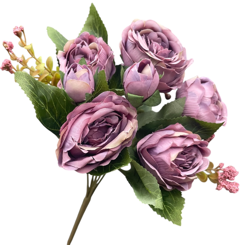 Штучні квіти Букет композиції півоній із бутонами 30 см сливовий, фото 1