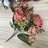 Штучні квіти Букет композиції півоній із бутонами 30 см жовтогарячий, фото 2