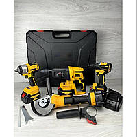 Набір інструментів 4-в-1 з 4 акумуляторами: перфоратор, болгарка, шурупокрут, гайковерт