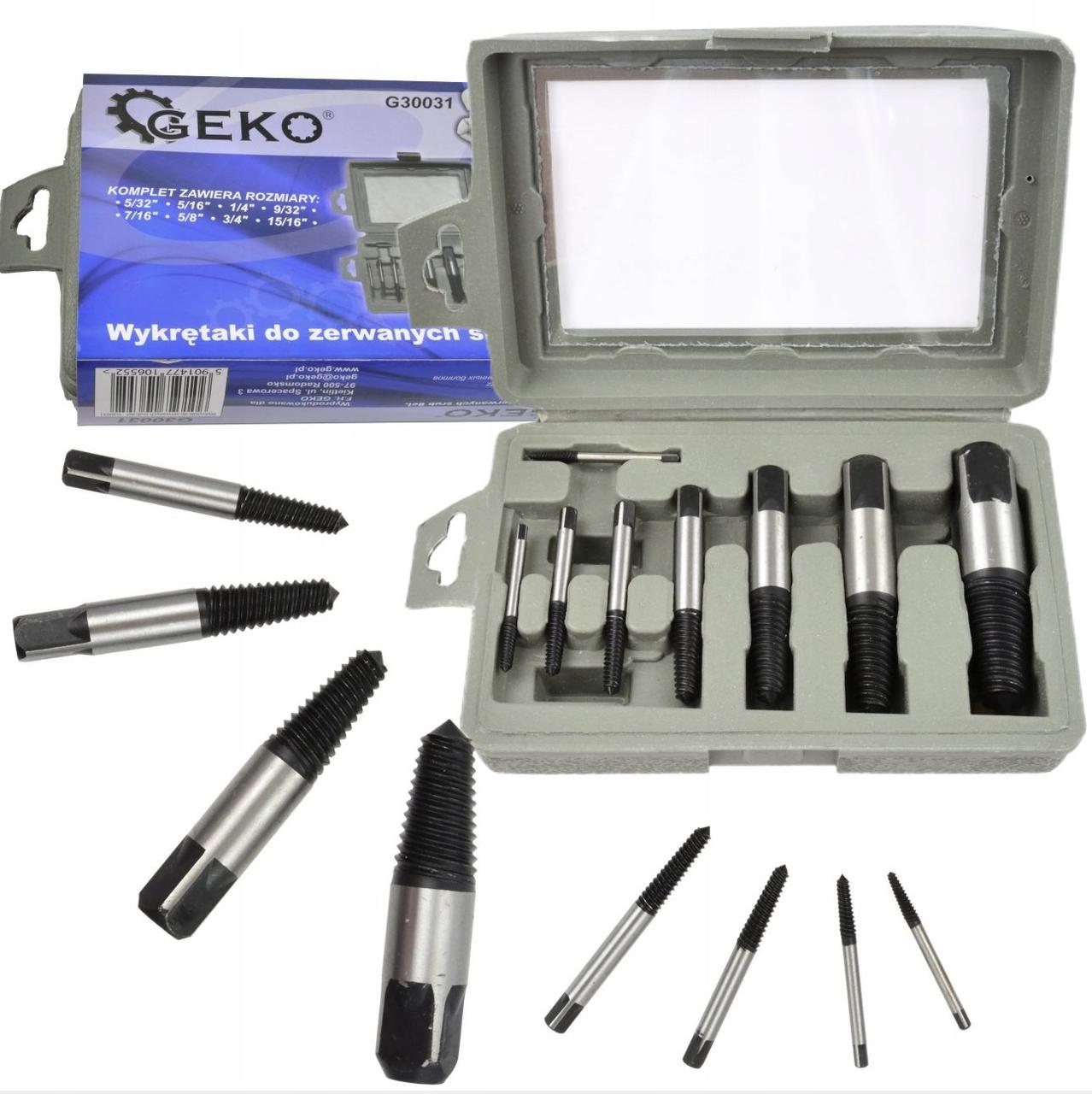 Набір екстракторів для відкручування пошкоджених гайок і болтів 8 предметів  Geko G30031  Польща, фото 1