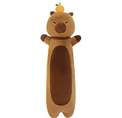 Довга м'яка іграшка подушка "Капібара Батон 70см "с мандарином на голові антистрес