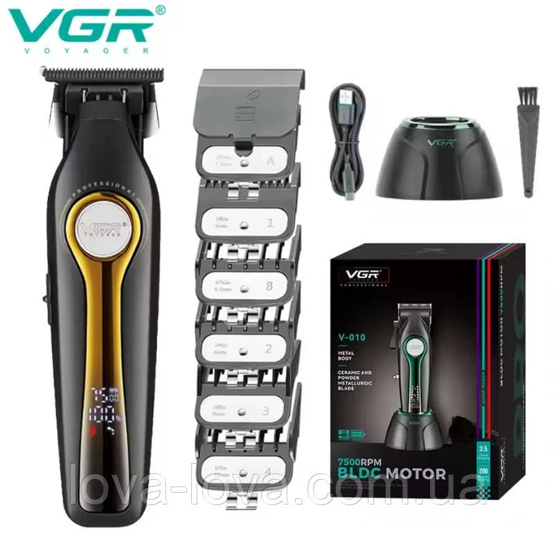 Професійна машинка для стриження волосся VGR V-010 з дисплеєм 7500 об./хв і 6 змінними насадками 1,5-12 мм