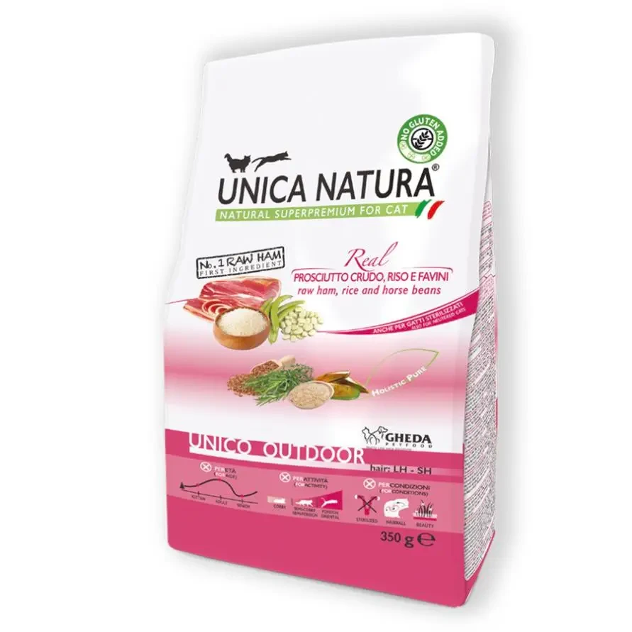 Сухий корм для вуличних котів Unica Natura - Outdoor Prosciutto Crudo, riso e favini 350g