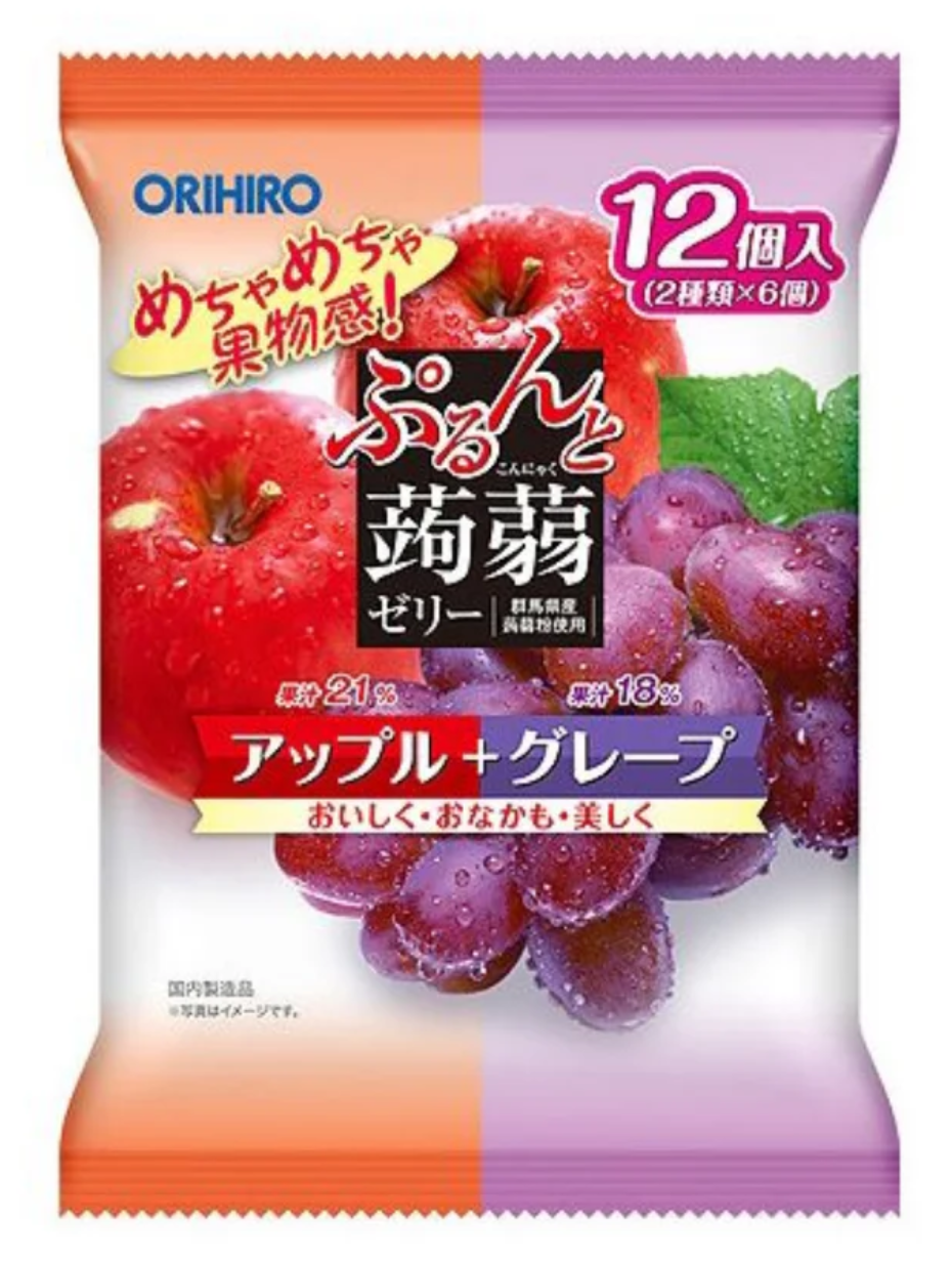 Японська цукерка рідке желе Orihiro Purunto Konnyaku Jelly Pouch Apple Grape 12шт, фото 1