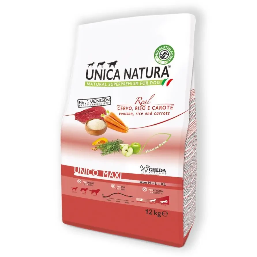 Сухий корм для цуценят та дорослих собак Unica Natura Unico Maxi - Cinghiale, riso, carote 12kg