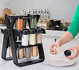 Органайзер для спецій чорний SPICERACK — 18 баночки для спецій і приправ із підставкою, фото 4