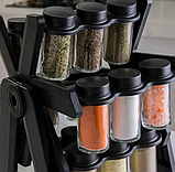 Органайзер для спецій чорний SPICERACK — 18 баночки для спецій і приправ із підставкою, фото 2