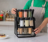 Органайзер для спецій чорний SPICERACK — 18 баночки для спецій і приправ із підставкою, фото 5