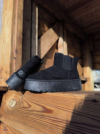 ЧЕЛСІ Уги жіночі UGG на високій платформі Чорні екозамшаботки напівстискання зима LQD, фото 1