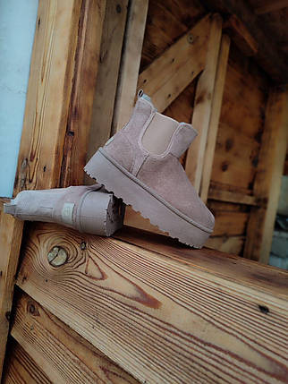 Уги ЧЕЛСІ черевички теплі БІЖОВІ BEIGE світлі ХАКИ на високій підошві екозамша жіночі зимові LQD, фото 1