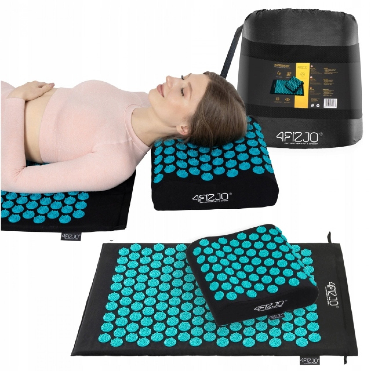 Килимок акупунктурний з подушкою 4FIZJO Ergo Mat Аплікатор Кузнєцова 4FJ0380 Black/Blue