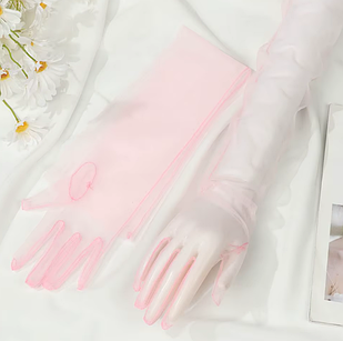 Рукавички довгі тюлеві 70 см сіточка Рожевий