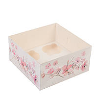 Коробка 160х160х80 (на 4 капкейка) з прозорою кришкою "Весна"