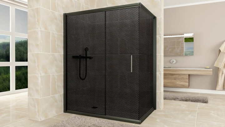 Душова кабіна Aquanil MINNESOTA Dark 120х90х190 см без піддону чорна скло 6 мм перфорація розсувні двері, фото 1