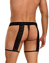 Чоловічі чорні стрінги Star Night з гартерами та мереживним поясом, S, фото 4