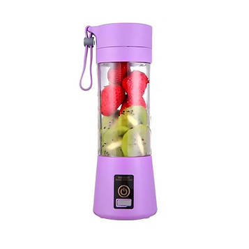 Кружка блендер міні для смузі з 6 лезами та з вбудованим акумулятором + USB Об'єм 380 мл фіолетова