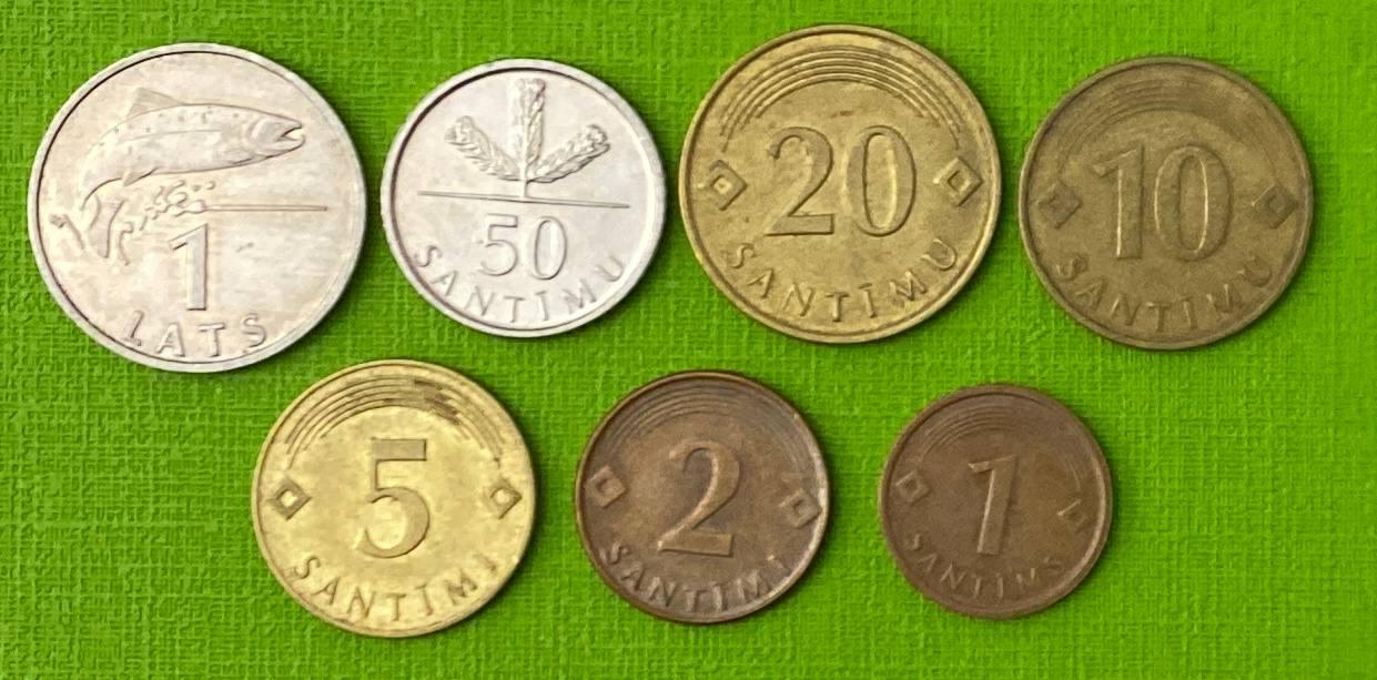Набір монет Латвії 1+2+5+10+20+50 сантим 1 лат, фото 1