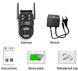 Поворотна вулична IP 4G камера 6Mp V380Pro з 2 об'єктивами Розумна відеокамера з нічним баченням, фото 5