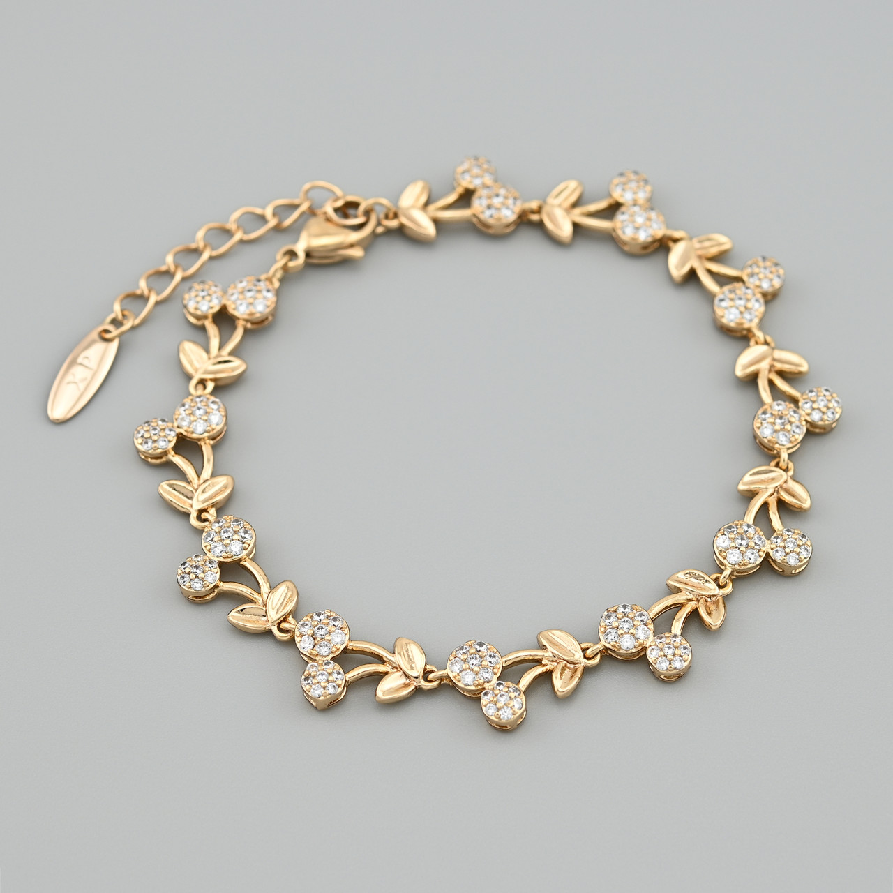 Браслет Вишеньки 48069 ширина 9 мм білі фіаніти позолота 18К довжина 18+3, фото 1